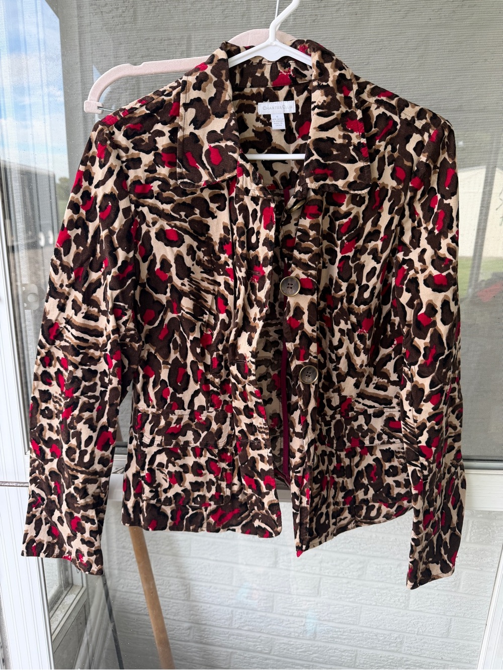 Charter Club Leopard Print Jean Jacket with Red Accents